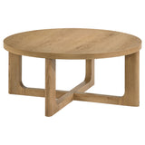 Tampa Furniture Outlet - Coaster - Kessler Round Sculptural Wood Coffee Table Light Oak - 735988