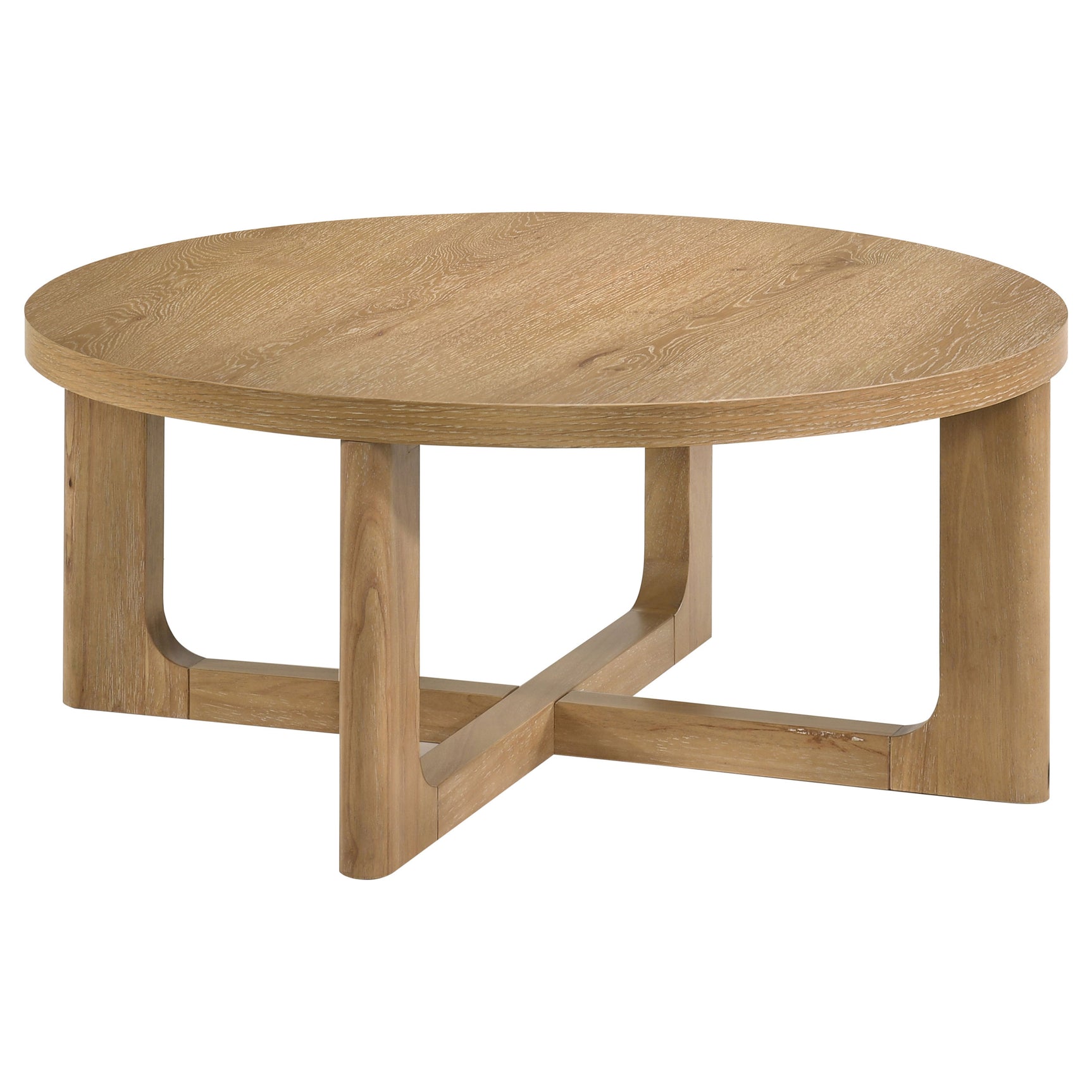 Tampa Furniture Outlet - Coaster - Kessler Round Sculptural Wood Coffee Table Light Oak - 735988