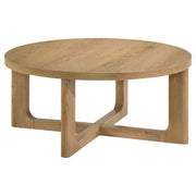 Tampa Furniture Outlet - Coaster - Kessler Round Sculptural Wood Coffee Table Light Oak - 735988