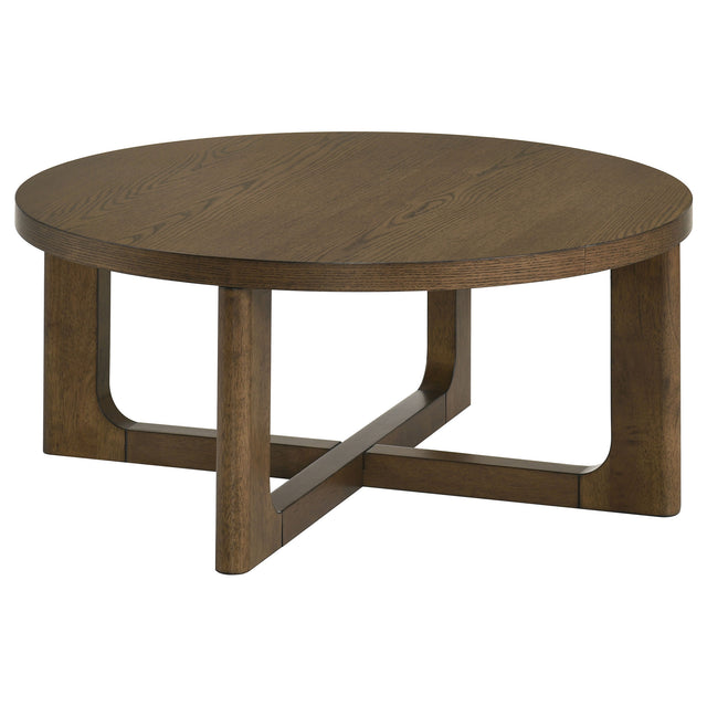 Tampa Furniture Outlet - Coaster - Kessler Round Sculptural Wood Coffee Table Brown - 735998
