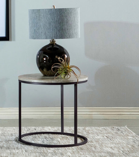 Lainey Round Faux Marble Side End Table Grey - Tampa Furniture Outlet