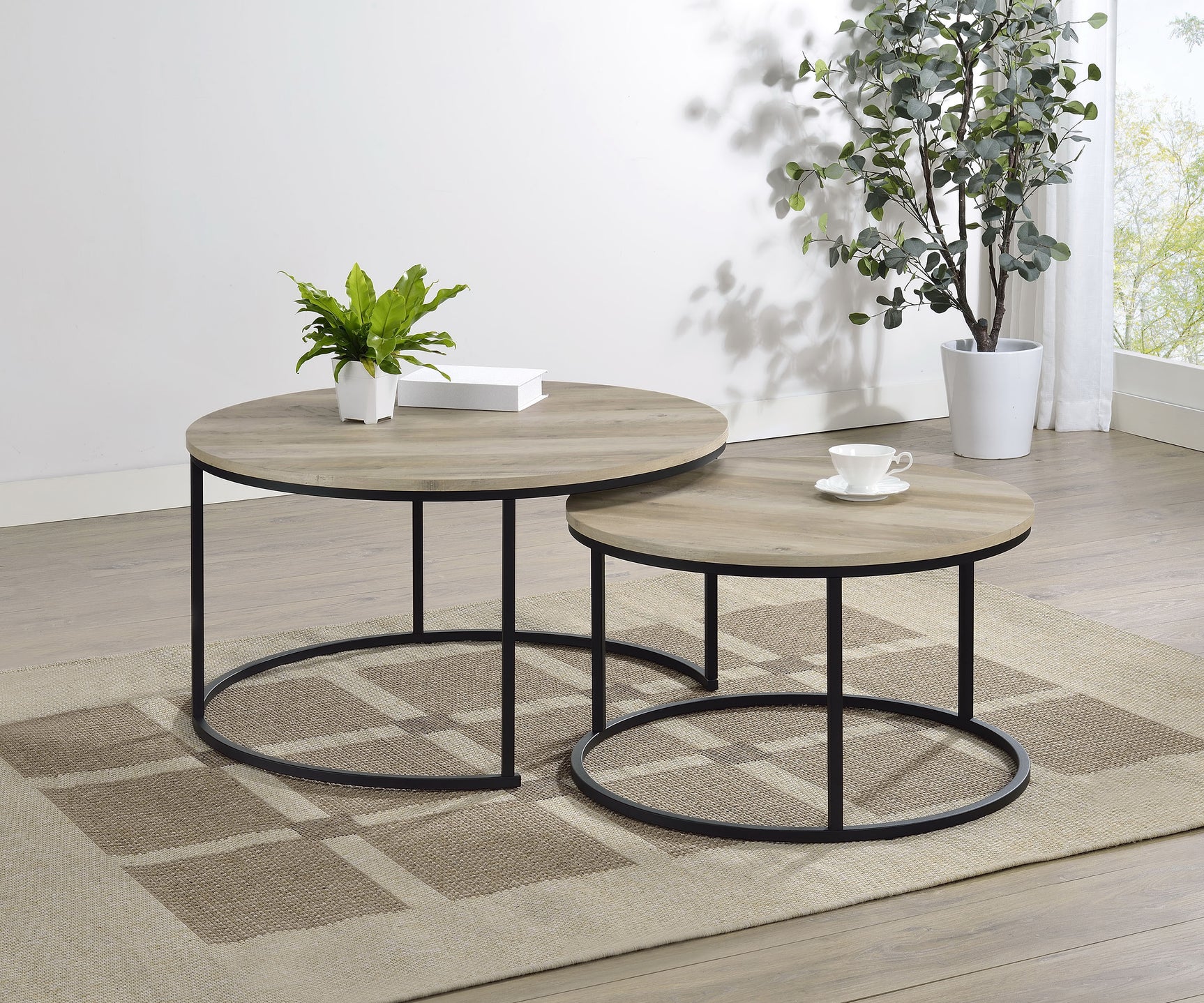 Tampa Furniture Outlet - Coaster - Lainey 2-piece Round Nesting Coffee Table Distressed Pine - 736040