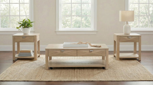 Tampa Furniture Outlet - Coaster - Marcelo 3-piece Coffee Table Set with Storage Light Elm - 736058-S3