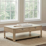 Marcelo Wood Coffee Table with 2 Drawers and Shelf Light Elm