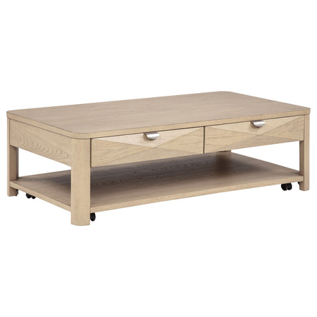 Tampa Furniture Outlet - Coaster - Marcelo Wood Coffee Table with 2 Drawers and Shelf Light Elm - 736058