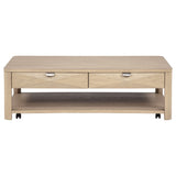 Marcelo Wood Coffee Table with 2 Drawers and Shelf Light Elm