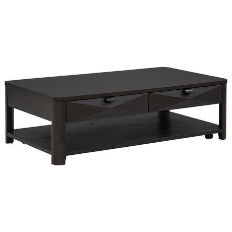 Tampa Furniture Outlet - Coaster - Marcelo Wood Coffee Table with 2 Drawers and Shelf Coffee - 736068