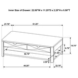 Marcelo Wood Coffee Table with 2 Drawers and Shelf Coffee