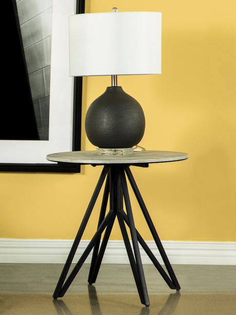 Hadi Round SmartTop Side End Table Cement and Gunmetal - Tampa Furniture Outlet