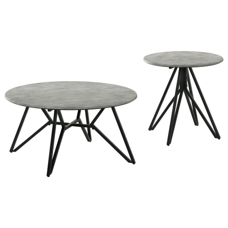 Hadi 2-piece Round SmartTop Coffee and End Table Set Cement - Tampa Furniture Outlet