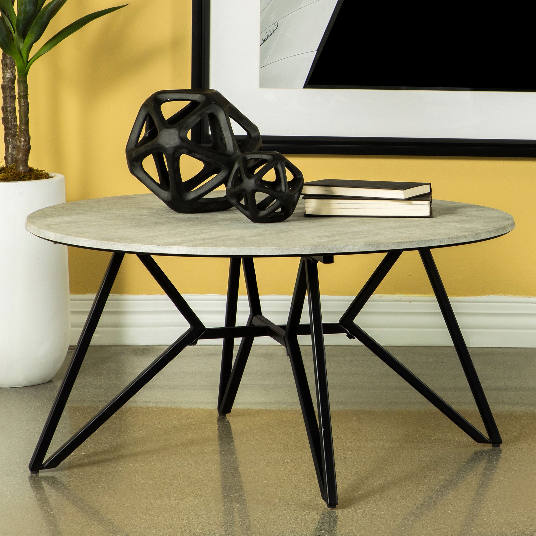Hadi Round SmartTop Coffee Table Cement and Gunmetal - Tampa Furniture Outlet