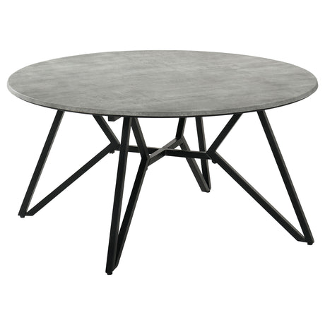 Tampa Furniture Outlet - Coaster - Hadi Round SmartTop Coffee Table Cement and Gunmetal - 736178