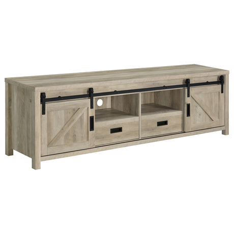 Tampa Furniture Outlet - Coaster - Madra 2-door Engineered Wood 79-inch TV Stand Distressed Pine - 736263