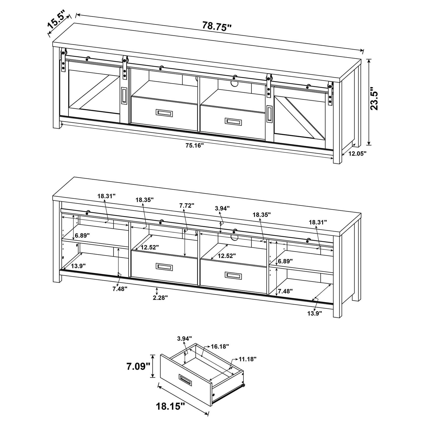 Madra 2-door Engineered Wood 79-inch TV Stand Dark Pine - Tampa Furniture Outlet