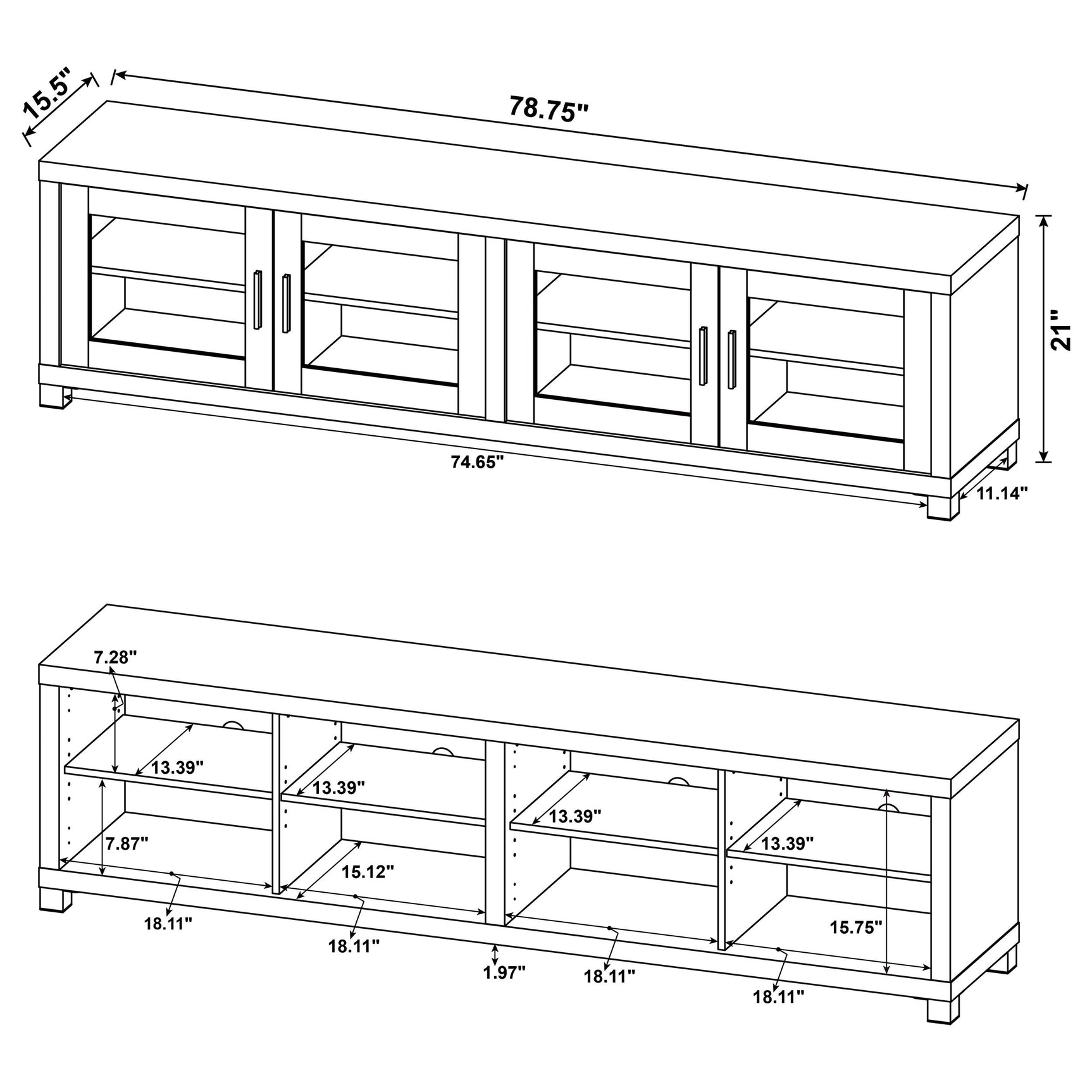 Jupiter 3-piece Entertainment Center 79-inch TV Stand Black - Tampa Furniture Outlet