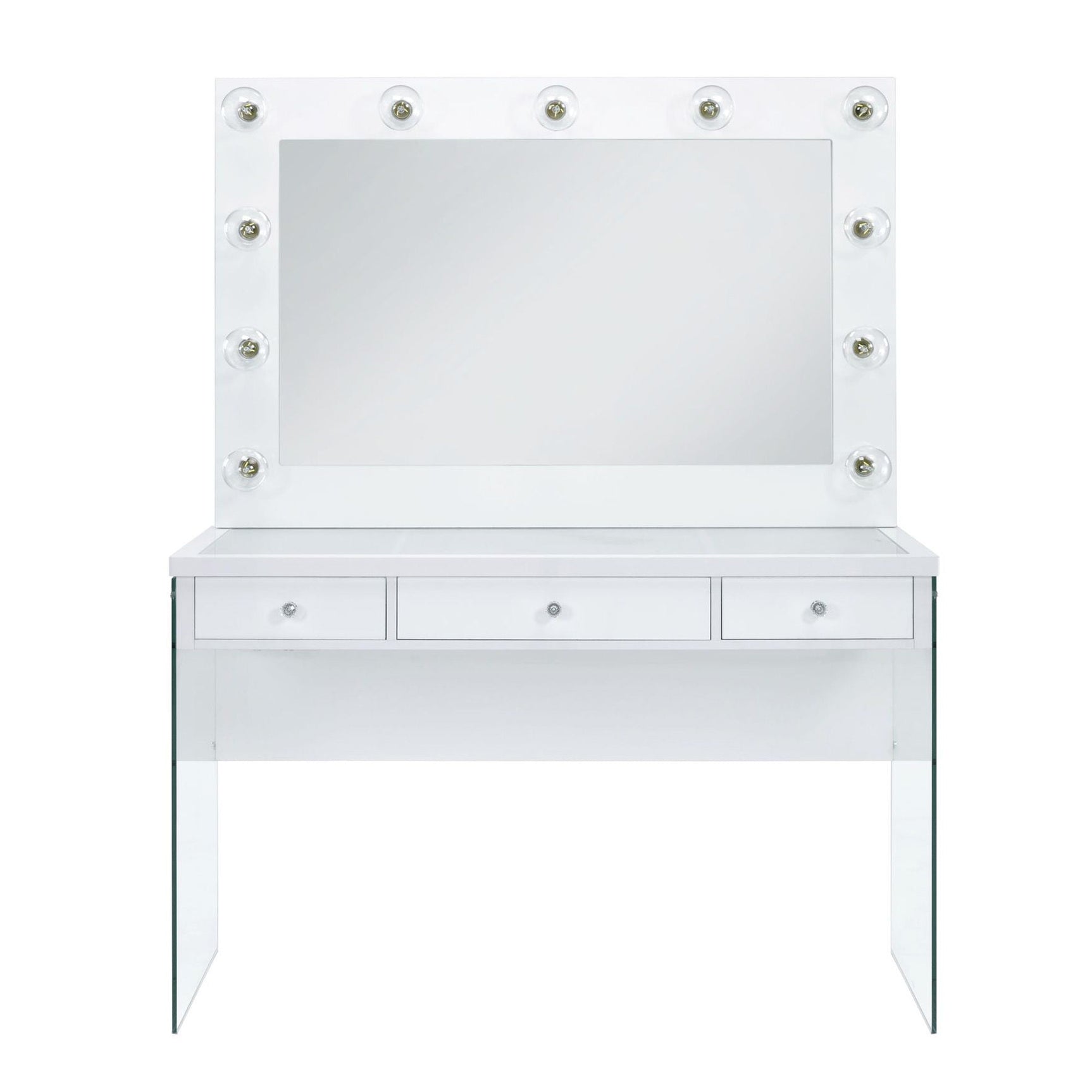 Jacey - Complete Vanity With Lightbulbs - Glossy White - Tampa Furniture Outlet