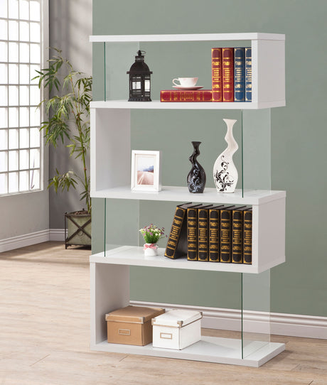 Emelle 63-inch 4-shelf Glass Panel Bookshelf White - Tampa Furniture Outlet