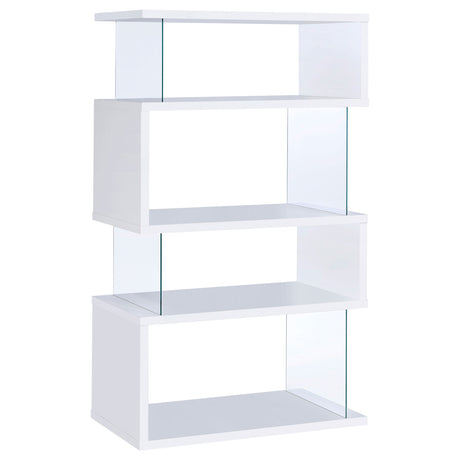 Tampa Furniture Outlet - Coaster - Emelle 63-inch 4-shelf Glass Panel Bookshelf White - 800300