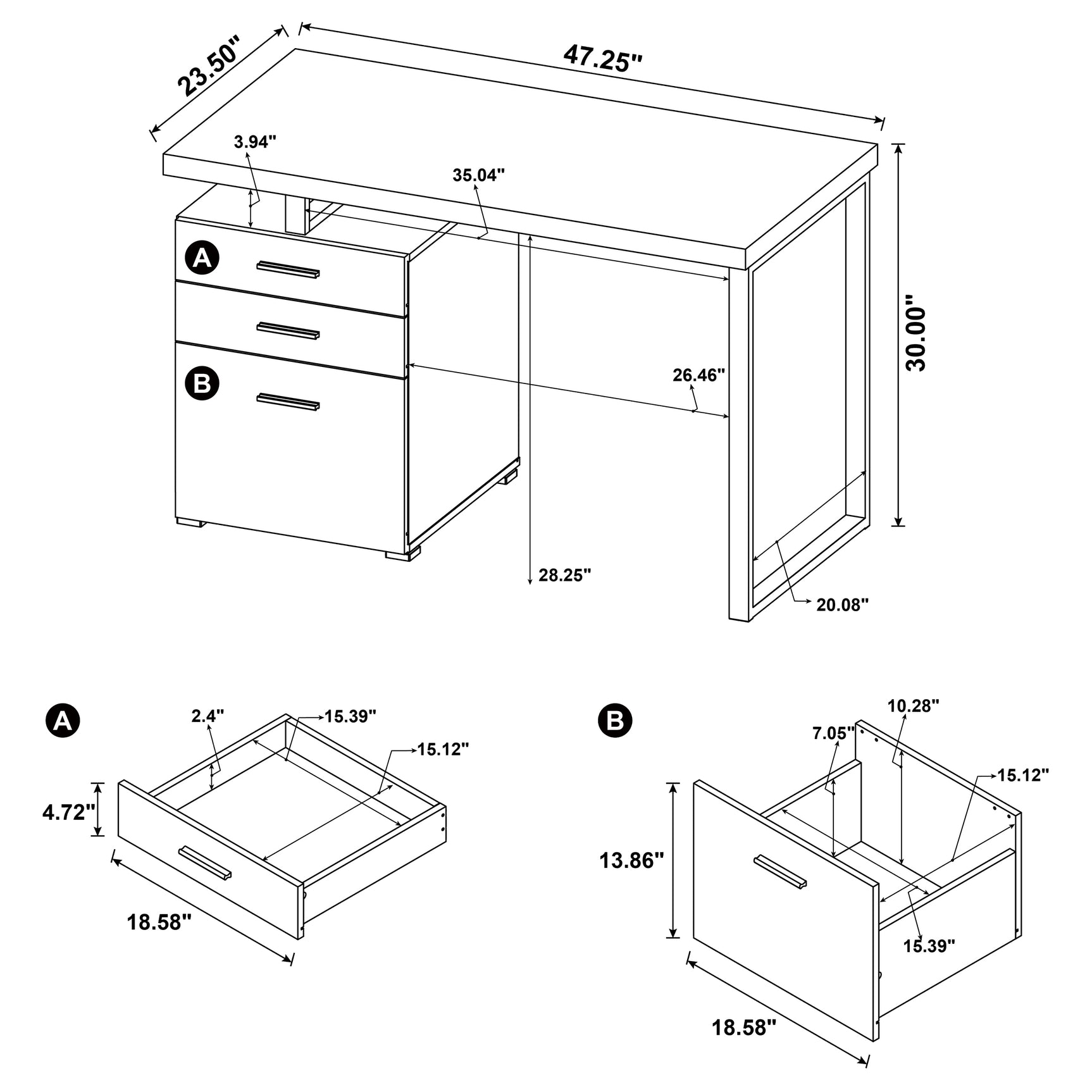 Brennan 47-inch 3-drawer Office Computer Desk White - Tampa Furniture Outlet