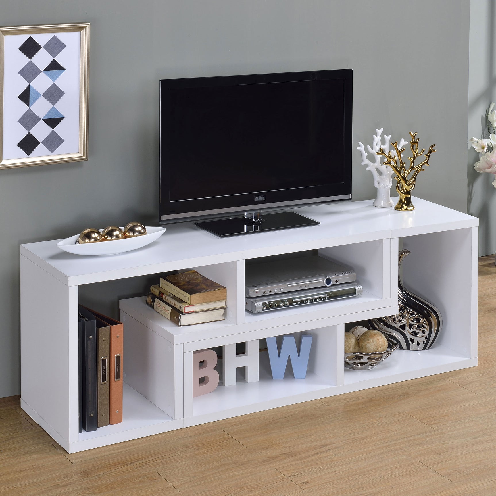 Velma Multipurpose TV Stand and Bookshelf White - Tampa Furniture Outlet