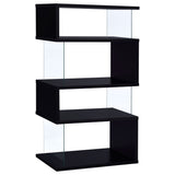 Tampa Furniture Outlet - Coaster - Emelle 63-inch 4-shelf Glass Panel Bookshelf Black - 800340