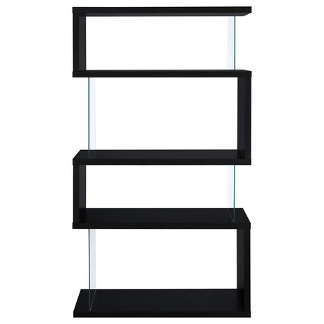 Emelle 63-inch 4-shelf Glass Panel Bookshelf Black - Tampa Furniture Outlet