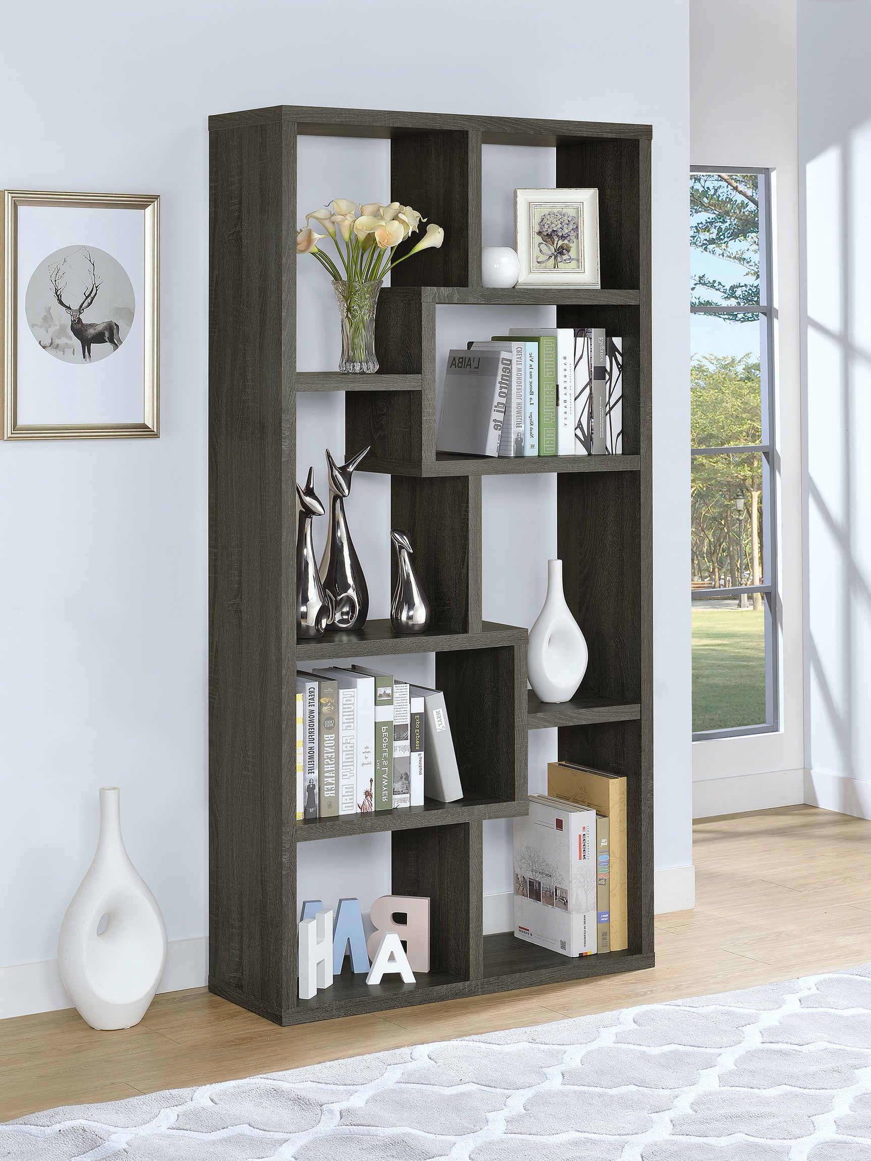 Theo 71-inch 6-shelf Bookshelf Weathered Grey - Tampa Furniture Outlet