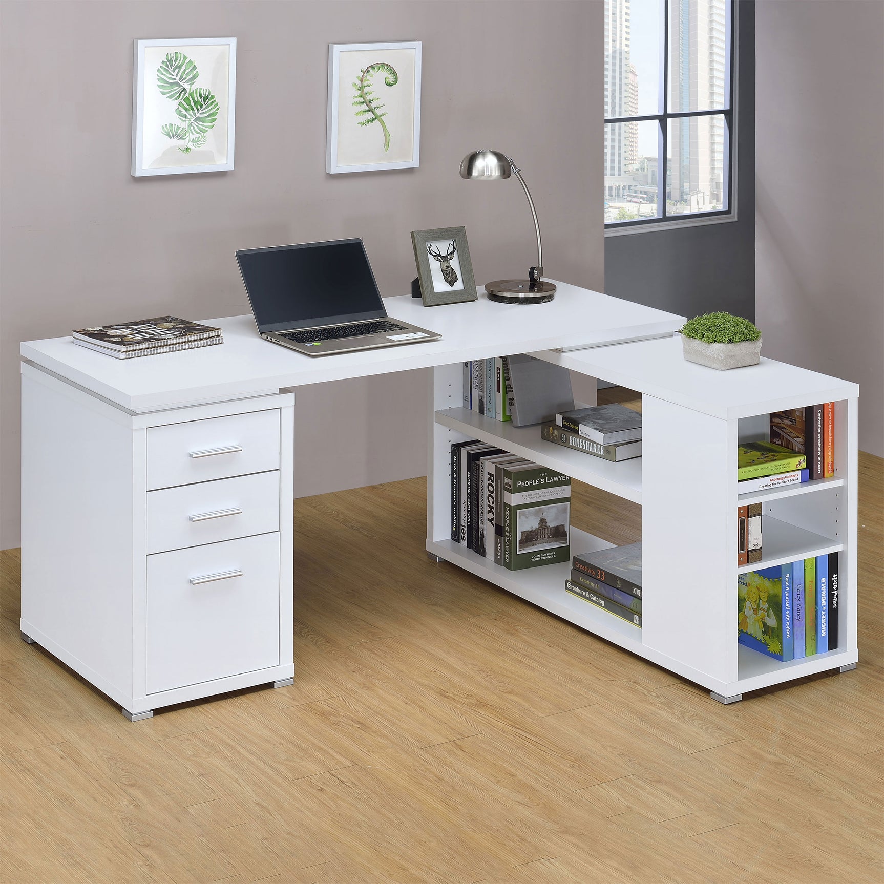 Yvette 60-inch 3-drawer L-Shape Computer Desk White - Tampa Furniture Outlet