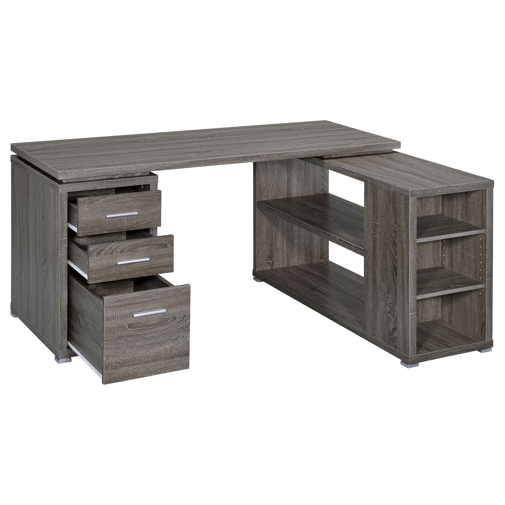 Yvette 60-inch 3-drawer L-Shape Computer Desk Weathered Grey - Tampa Furniture Outlet