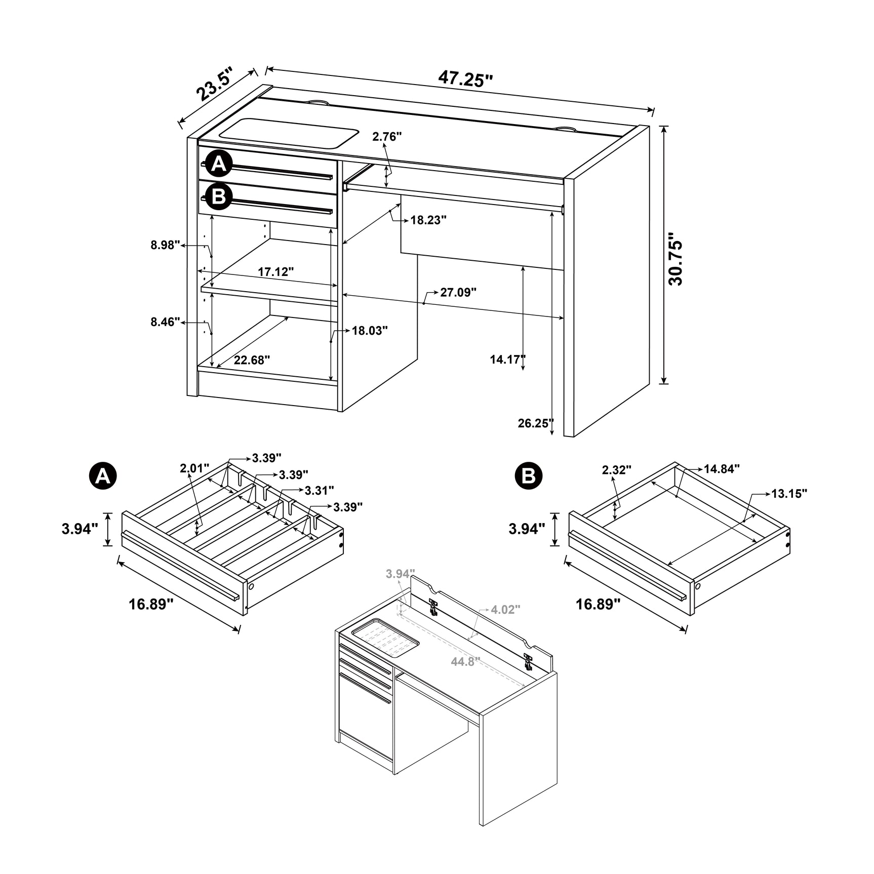 Halston 47-inch 2-drawer Office Desk with Cabinet Cappuccino - Tampa Furniture Outlet