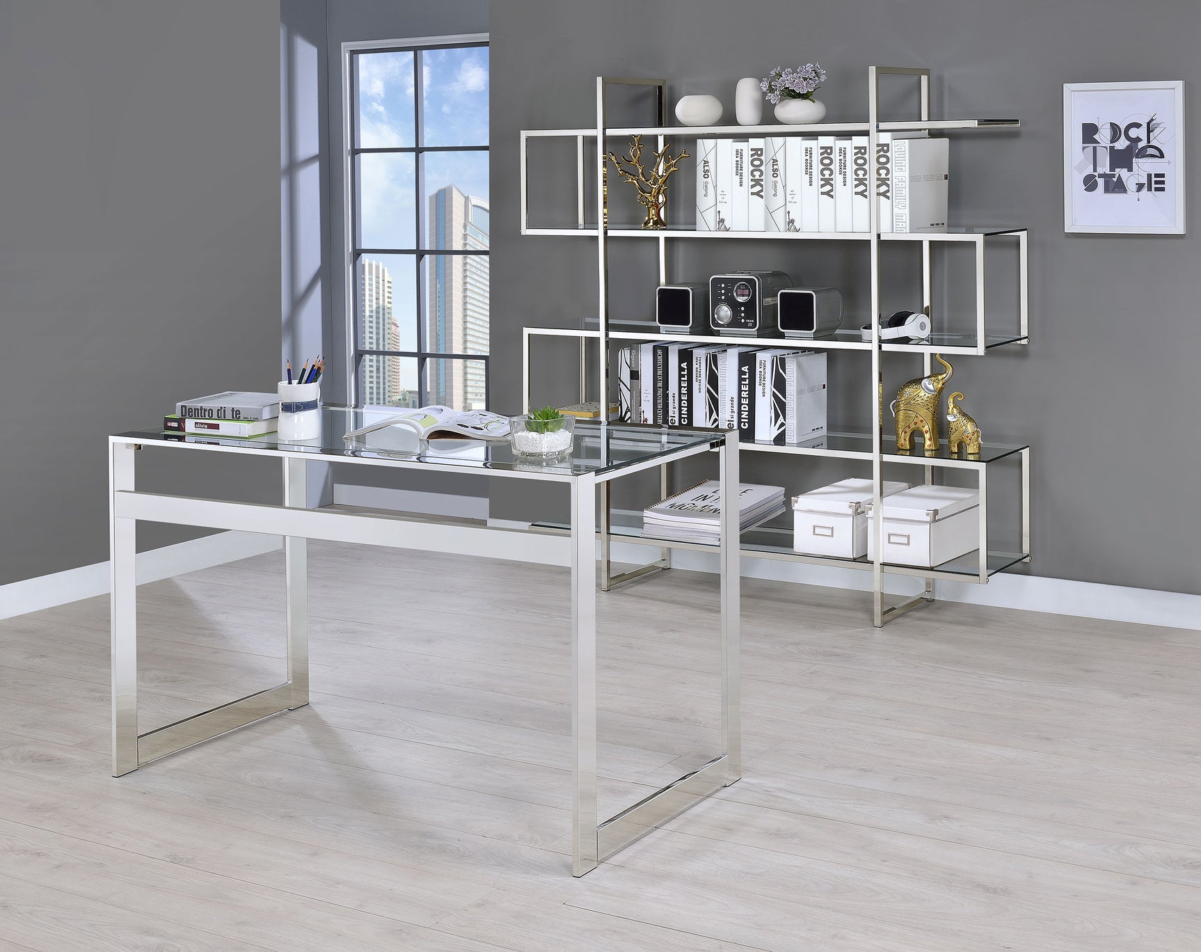 Hartford 47-inch Glass Top Writing Desk Chrome - Tampa Furniture Outlet