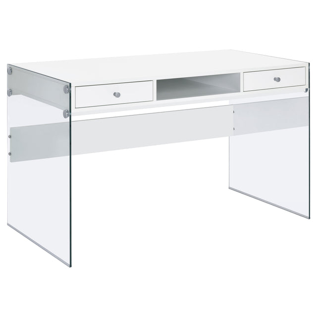 Tampa Furniture Outlet - Coaster - Dobrev 48-inch 2-drawer Writing Desk White High Gloss - 800829
