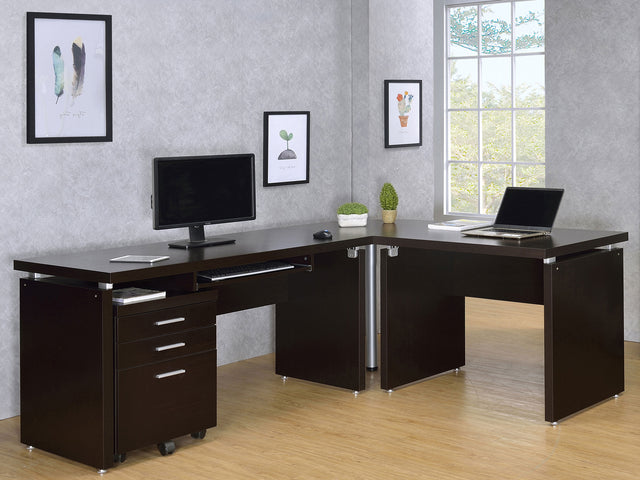 Tampa Furniture Outlet - Coaster - Skylar L-Shape Desk with Mobile File Cabinet Cappuccino - 800891-S4