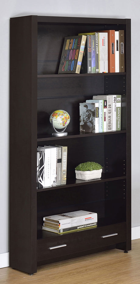 Skylar 71-inch 5-shelf Bookcase with Drawer Cappuccino - Tampa Furniture Outlet