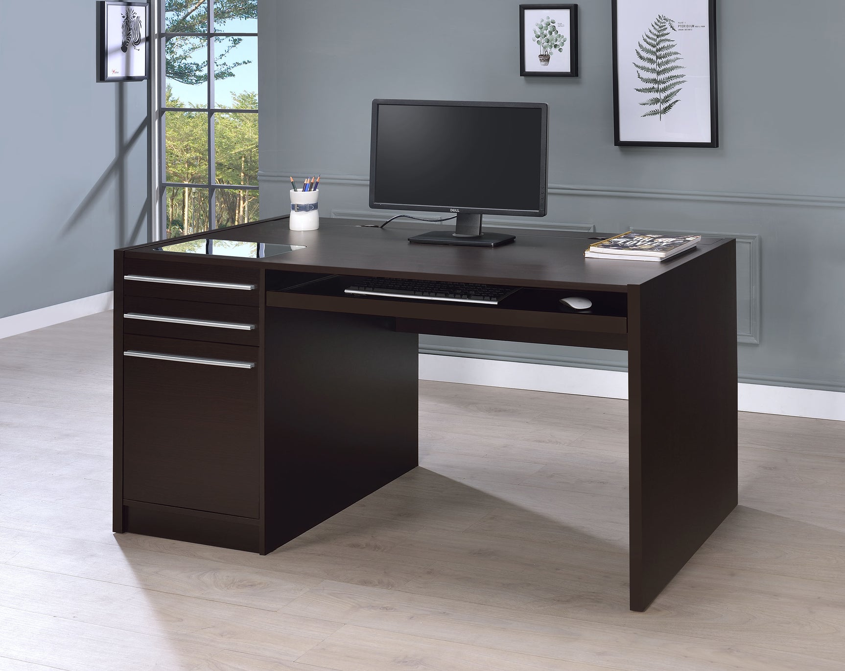 Halston 60-inch 3-drawer Office Computer Desk Cappuccino