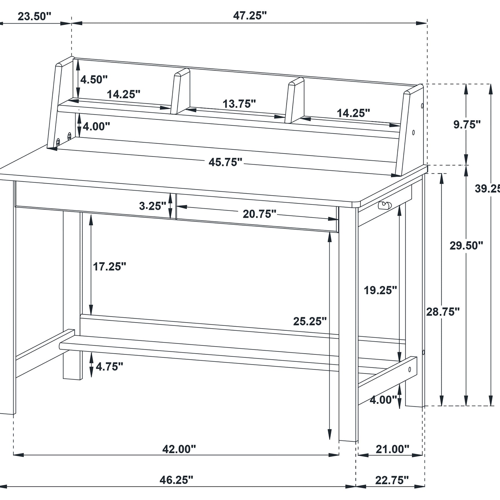 Besler 47-inch SmartTop Writing Desk with Shelf Grey Stone and Black