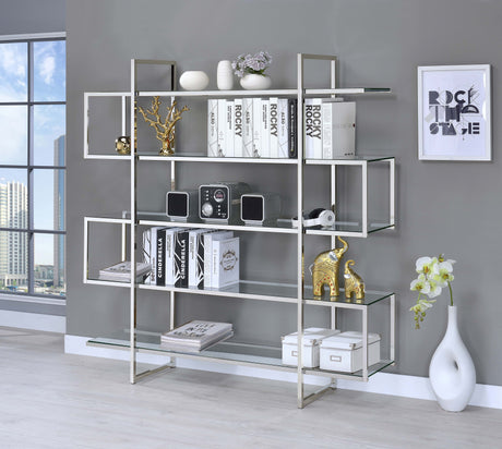 Elmer 63-inch 5-shelf Bookshelf Clear and Chrome - Tampa Furniture Outlet
