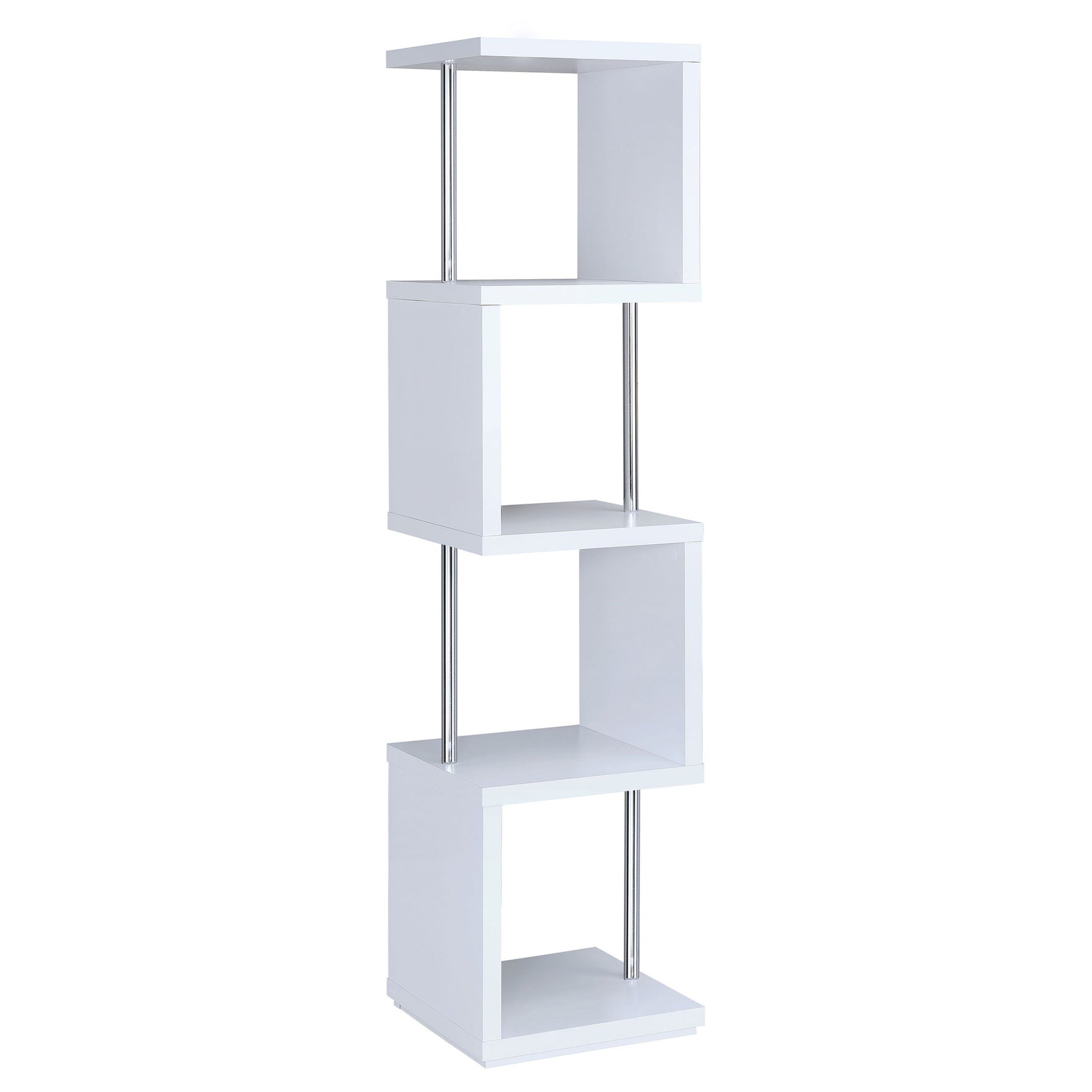 Baxter 67-inch 4-shelf Bookshelf White and Chrome - Tampa Furniture Outlet