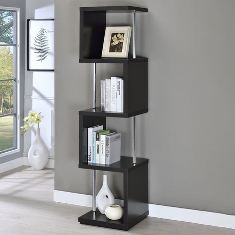 Baxter 67-inch 4-shelf Bookshelf Black and Chrome - Tampa Furniture Outlet