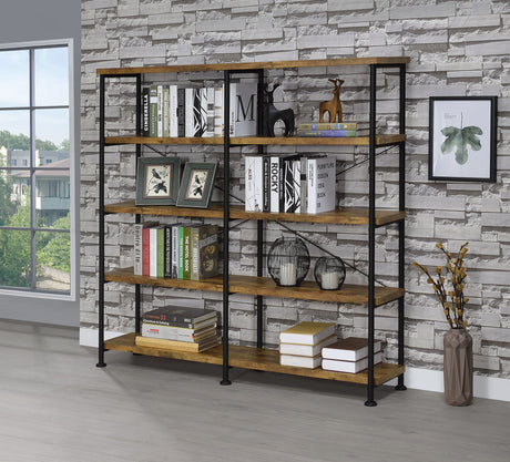 Analiese 63-inch 4-shelf Double Bookshelf Rustic Nutmeg - Tampa Furniture Outlet