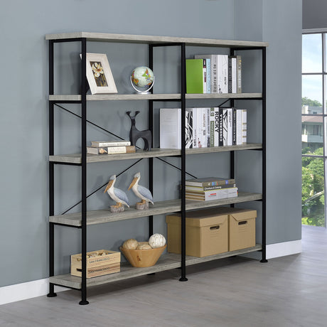 Analiese 63-inch 4-shelf Double Bookshelf Grey Driftwood - Tampa Furniture Outlet