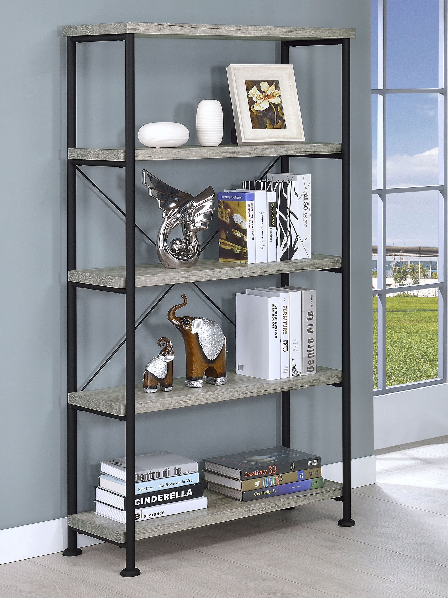 Analiese 63-inch 4-shelf Bookshelf Grey Driftwood - Tampa Furniture Outlet
