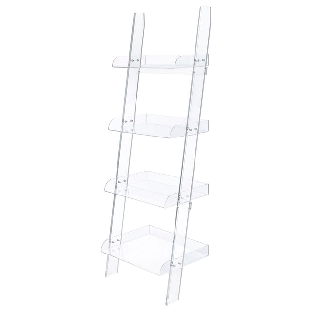 Tampa Furniture Outlet - Coaster - Amaturo 72-inch 4-shelf Acrylic Ladder Bookshelf Clear - 801553