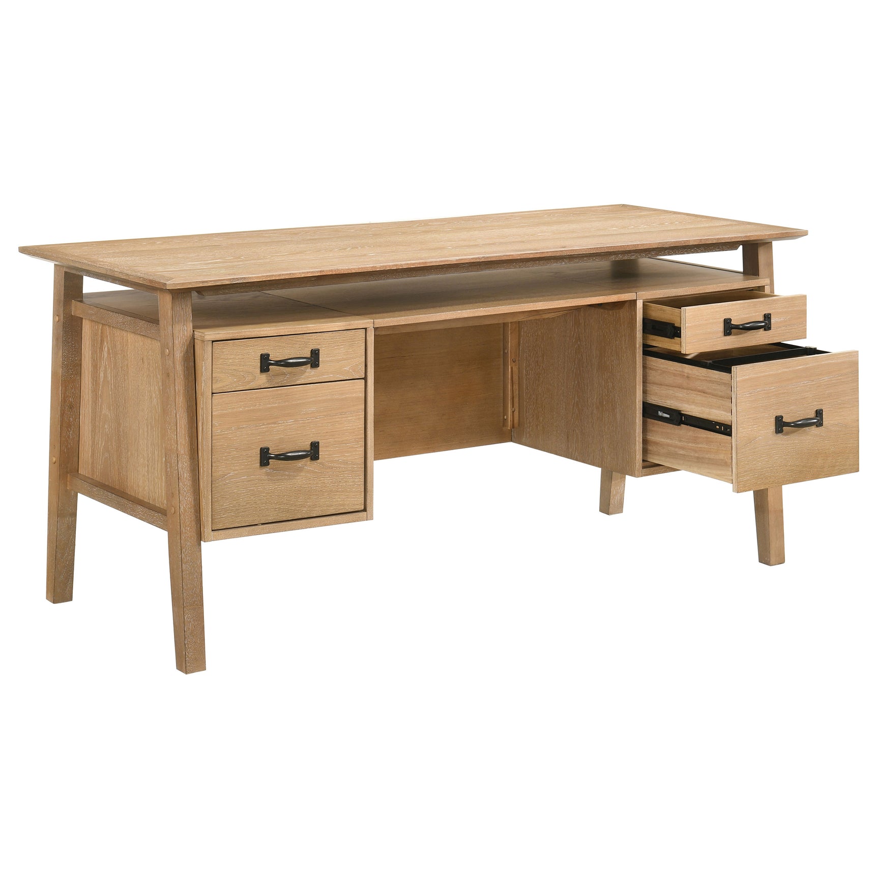 Tampa Furniture Outlet - Coaster - Goodson 64-inch 4-Drawer Double Pedestal Computer Desk Distressed Light Brown - 801587