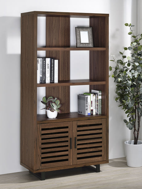 Maddox 71-inch 3-shelf Cabinet Bookcase Walnut - Tampa Furniture Outlet