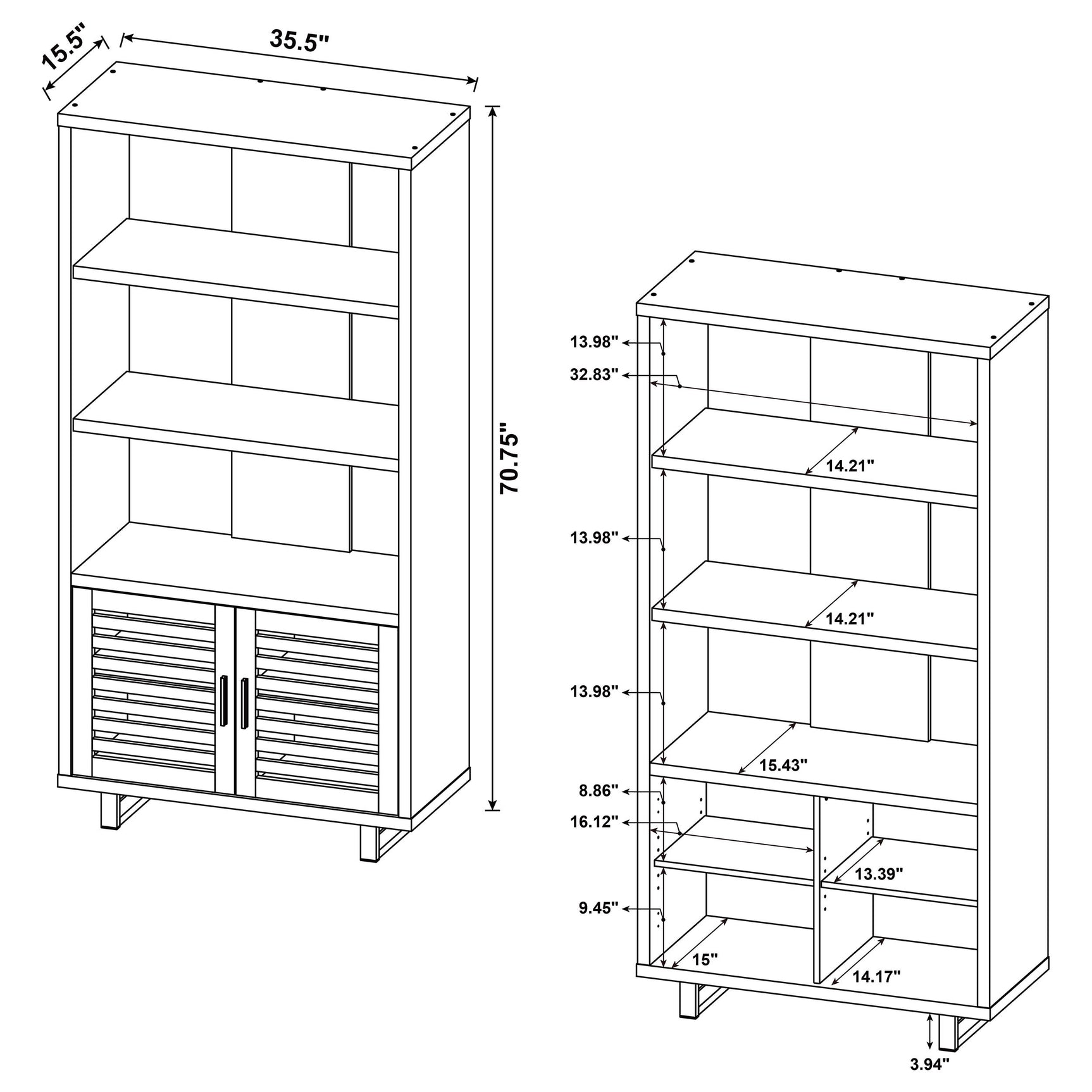 Maddox 71-inch 3-shelf Cabinet Bookcase Walnut - Tampa Furniture Outlet
