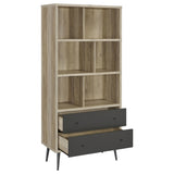 Maeve 70-inch 3-shelf Bookcase with Drawers Distressed Pine - Tampa Furniture Outlet