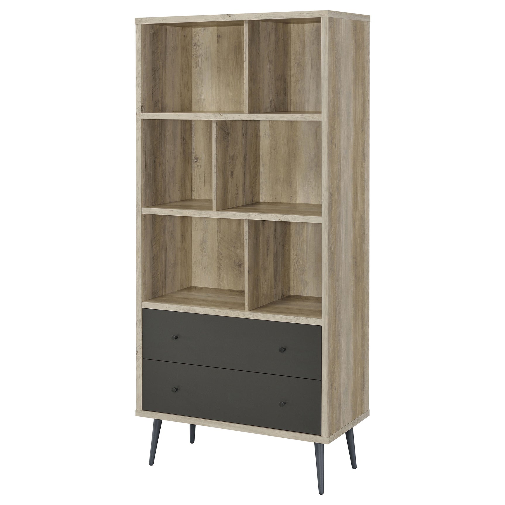 Maeve 70-inch 3-shelf Bookcase with Drawers Distressed Pine - Tampa Furniture Outlet