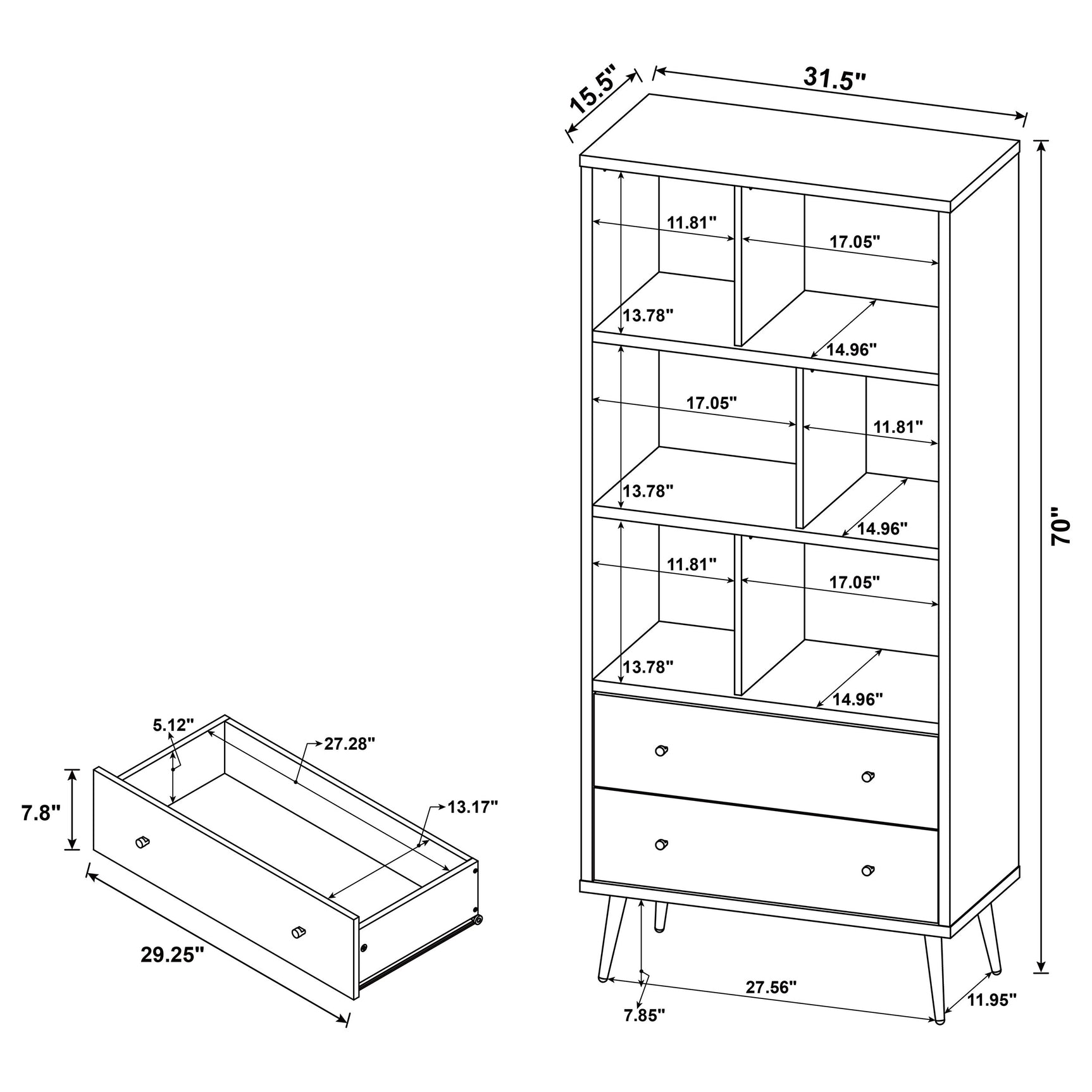 Maeve 70-inch 3-shelf Bookcase with Drawers Distressed Pine - Tampa Furniture Outlet