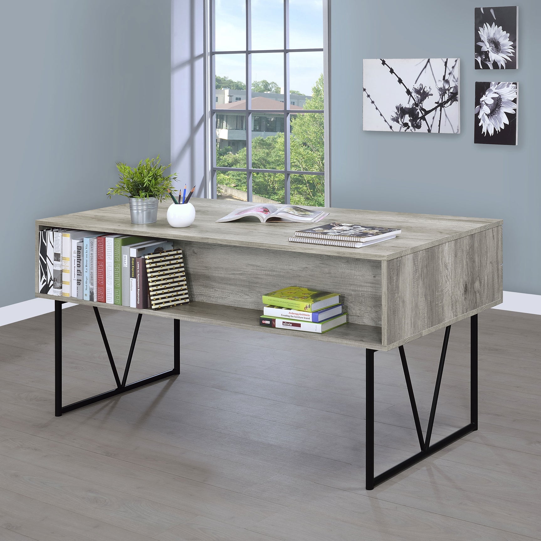 Analiese 63-inch 4-drawer Writing Desk Grey Driftwood